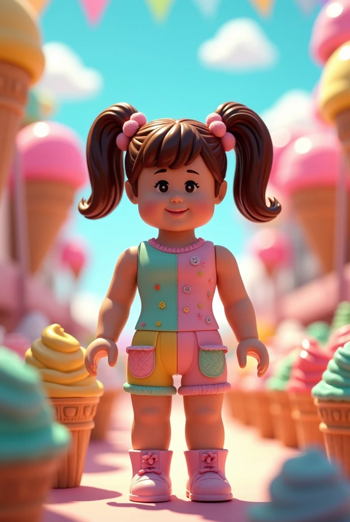 A Roblox doll with brown hair wearing ice cream clothes