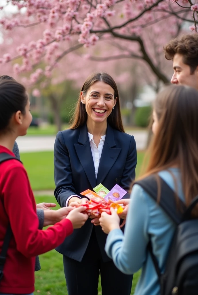 Lawyer giving paçoca to teenagers