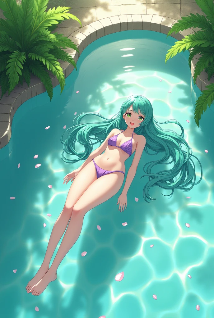 Anime with long hair in pool