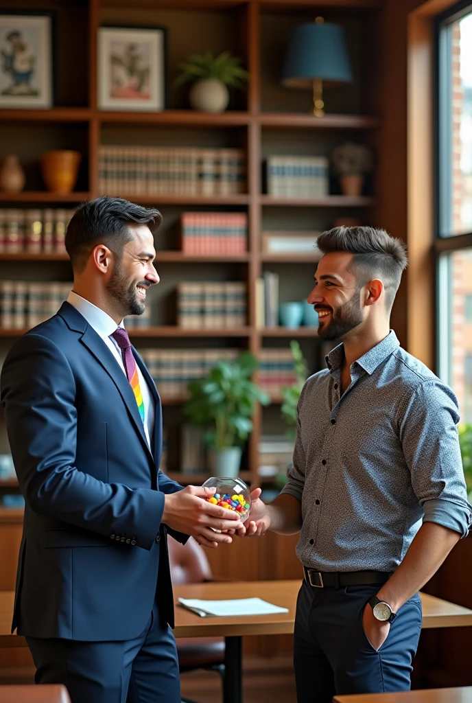 Lawyer giving peanut candy to homosexual