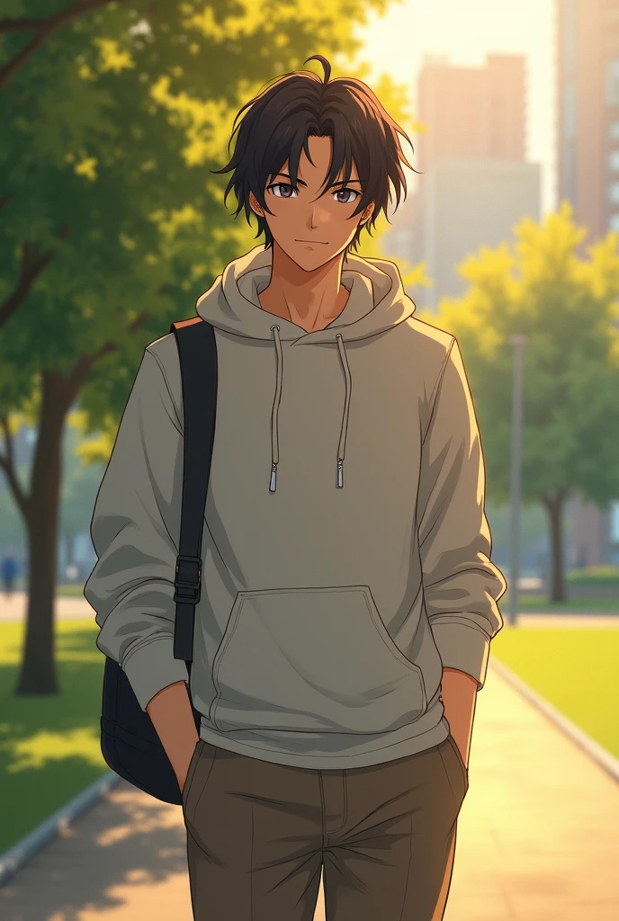 塩見 光太(Shiomi Kōta)
Hairstyle:Loose perm above shoulders、Brown Eye Color:Sophisticated gray
Height:165cm
Clothing:Casual and relaxed style、Thin hoodie and chino pants。