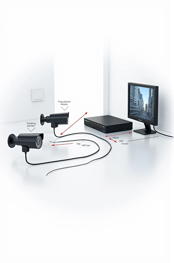 Create a diagram like power supply, camera, camera, digital video record , monitor, power supply   please arrange to create a cctv