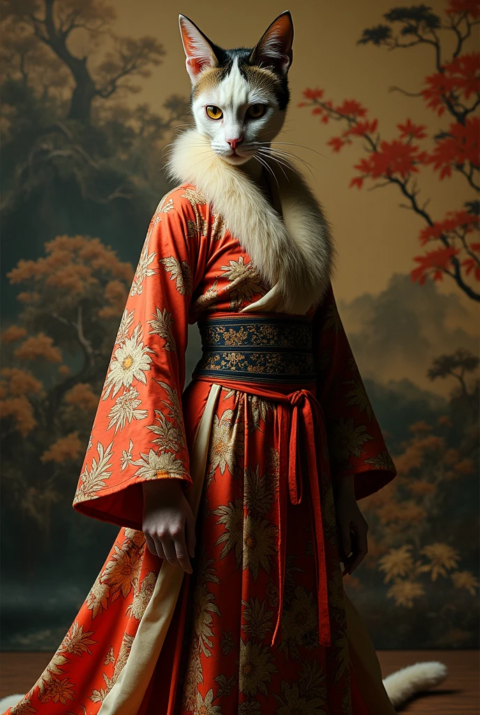full body Kabuki cat woman perfect body, full body modeling, reference style,