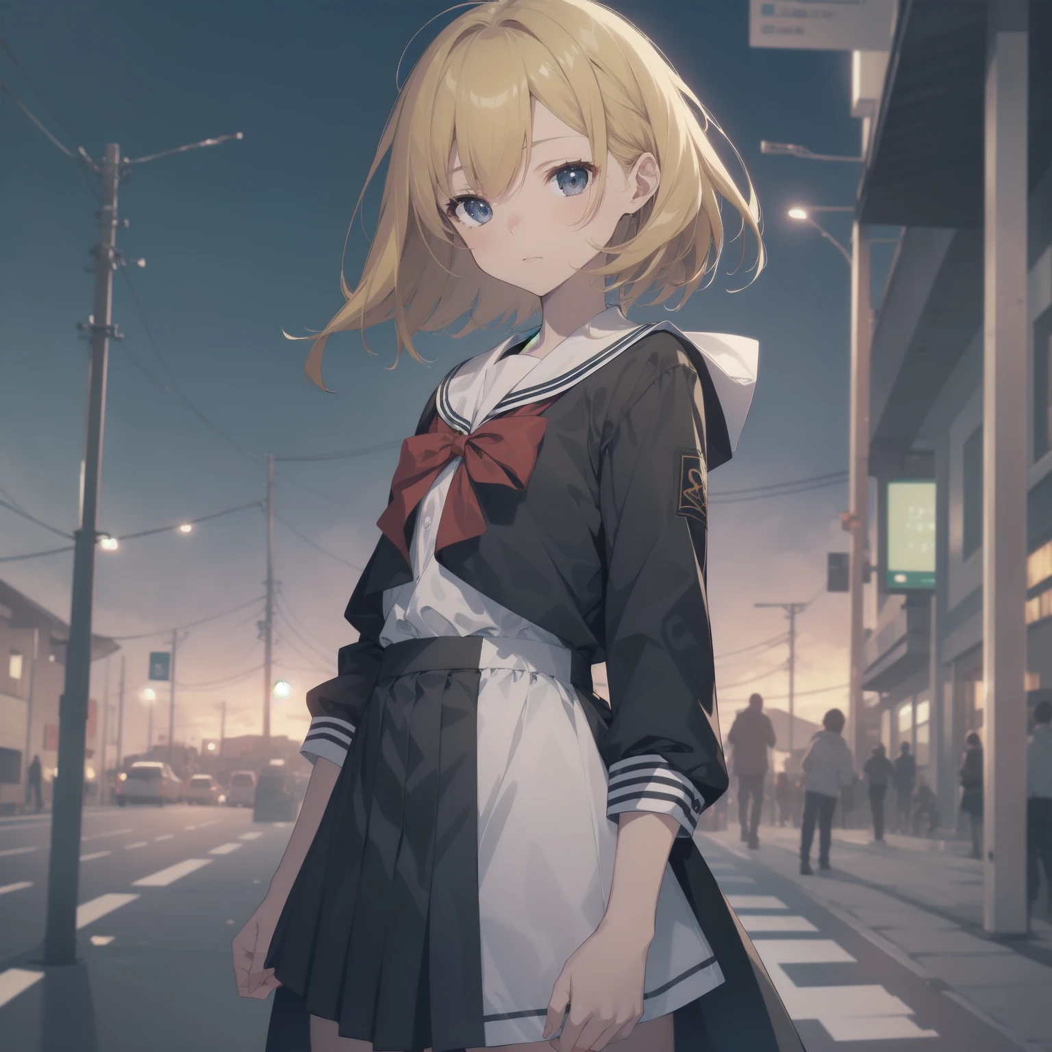 ultra-absurdres-Top quality by artist God, ultra-detailed, high resolution, anime moe artstyle, best anime 8k konachan wallpaper, pixiv contest winner, pool:2810, perfect anatomy,break, 1girl, (Please draw a girl walking sleepily to school alone. )break,(Solo,little female, 13-year-old:1.3),Full limbs, complete fingers,a junior high school student, (very short hair), short cut, flat chest, , small butt, small black eyes, beautiful detailed eyes, well-proportioned iris and pupils, expressive eyes, highres detailed hair, soft expression, salor school_uniform, sailor collar, serahuku, bow, pleated skirt,(Detailed Lighting), (Detailed background), in the School commute route. break,super detailed skin, Best cinematic lighting powered by famous artist, 8k,beauty illustration,photoshop_(medium),very aesthetic,break,((artist:rappa_(rappaya) )), artist:clamp ,artist:carnelian ,artist:kantoku ,