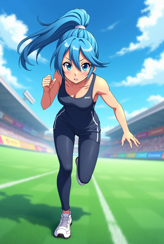 篠崎 玲奈(Shinozaki Reina) Hairstyle:Blue ponytail Eye color:Blue height:165cm Clothing:Sporty