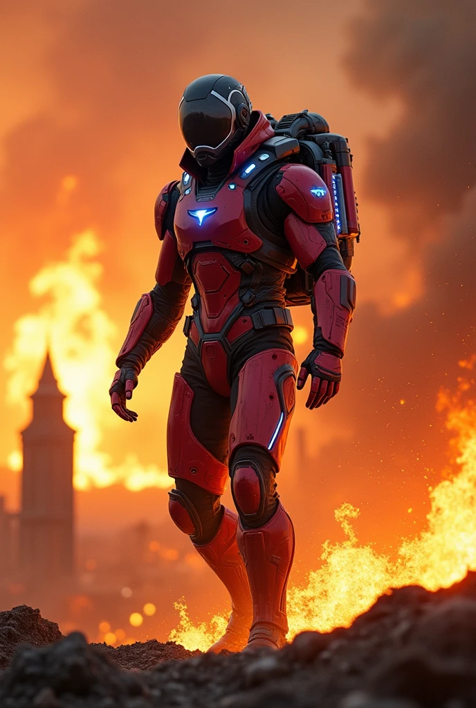 fire. Reinforcement suit. Jetpack. 