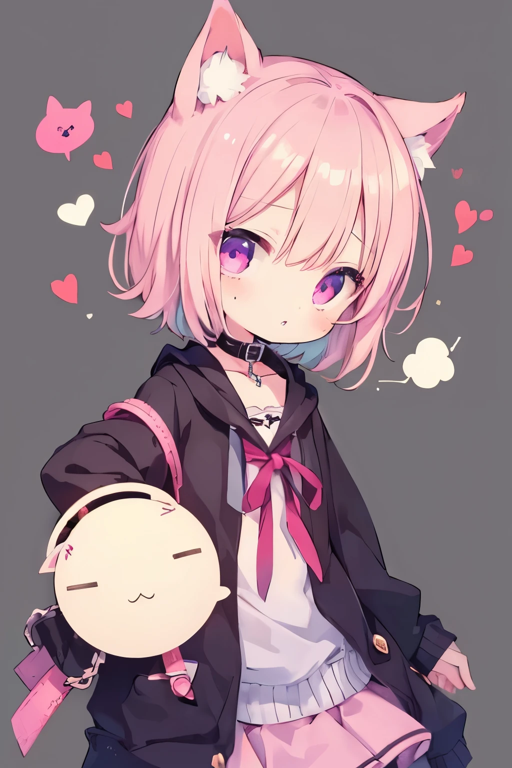 NSFW,Light pink short hair、cardigan、Pink Skirt、Bondage、chain、Putting on a collar、Elementary school girl、Big Mouth、Very beautiful and Shining Eyes、Shining Eyes、1 person、Cat ear、(((((Small body)))))、heart❤、((vapor))