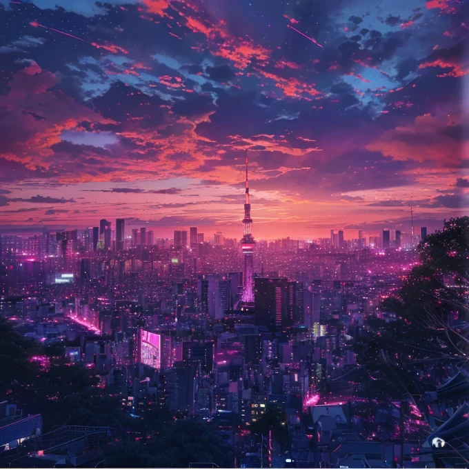 anime city skyline with pink and purple sunset, ((Tokyo Tower is visible)), anime wallpaper 4k, anime wallpaper 4 k, 4k anime wallpaper, anime art wallpaper 4 k, anime art wallpaper 4k, anime art wallpaper 8 k, beautiful cityscape, hd anime cityscape, beautiful anime scene, anime landscape wallpaper, tokyo anime scene, ultra hd anime wallpaper, beautiful anime scenery, anime background