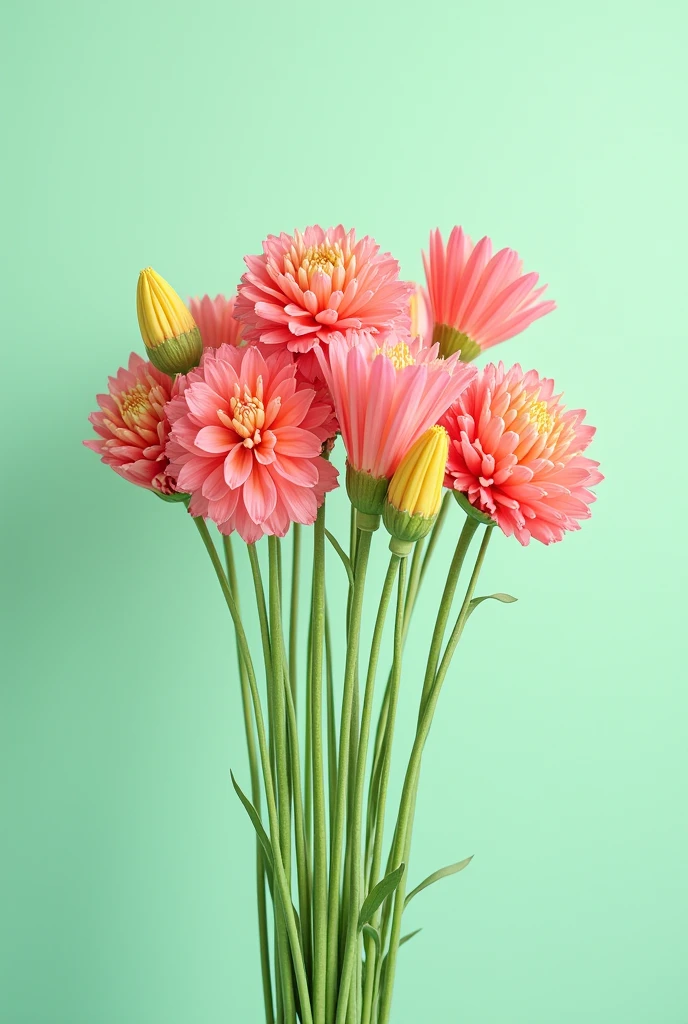 A picture sized 5x8 inches. Mint green background in pastel. This should, to see hellrosa traffic signs, arranged in the middle of the picture, like a bouquet of flowers.