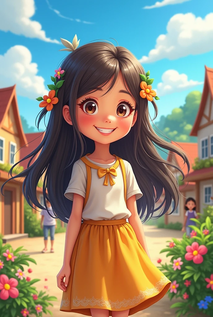Cartoon ai 18+ girl  smiley in village 