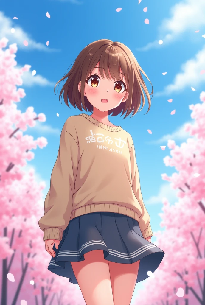 Matsuhima Akari（Matsuhima Akari）（Yuru-fuwa type losing heroine）

Hairstyle：Fluffy bob、Soft brown
Eye color：Light brown
Height：158cm
Clothing：Casual and cute attire、Yuru-fuwa knit and flare skirt。　　I want her to have a strong heroine vibe