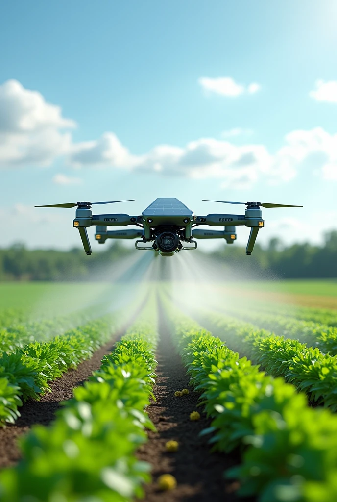 Electric spray pump that double as a drone to help in irrigation and spray chemicals on farm plants powered by ai and a battery with a solar panel 