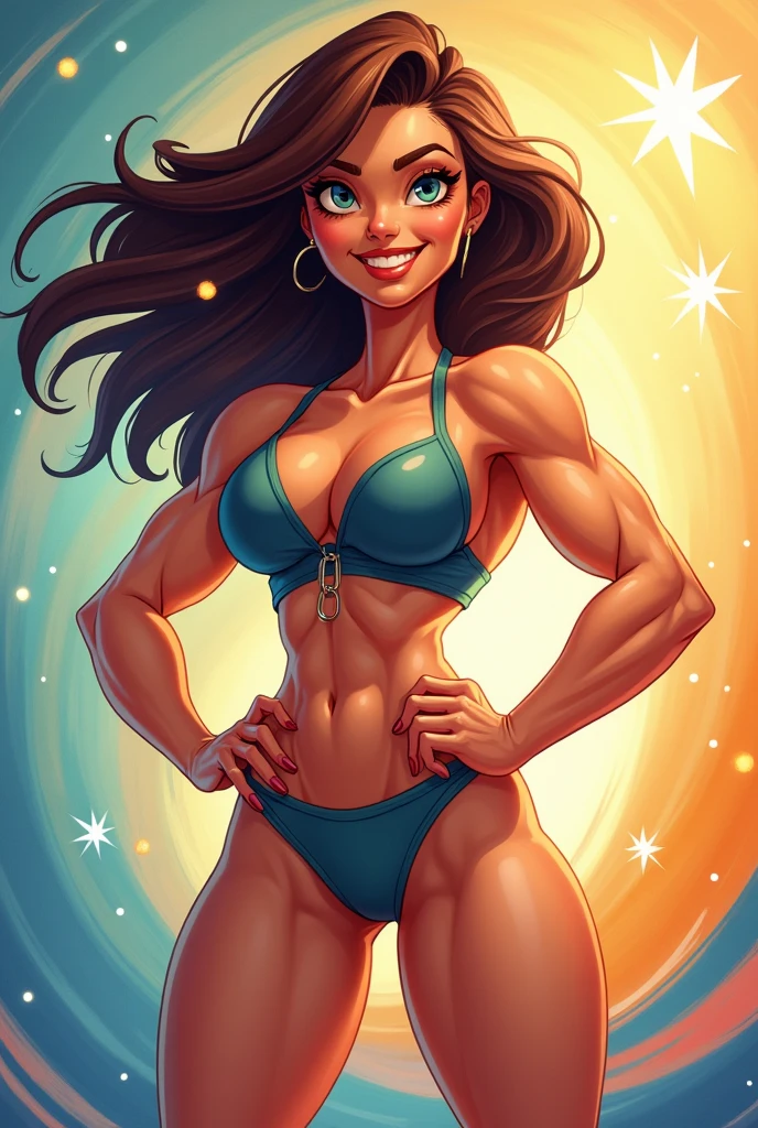 Muscle   cartoon woman  fully naked look at you