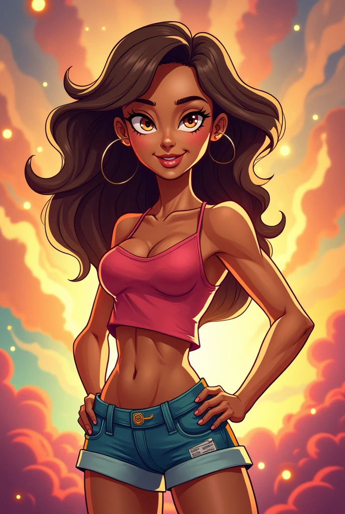 Muscle cartoon woman fully naked look at you
