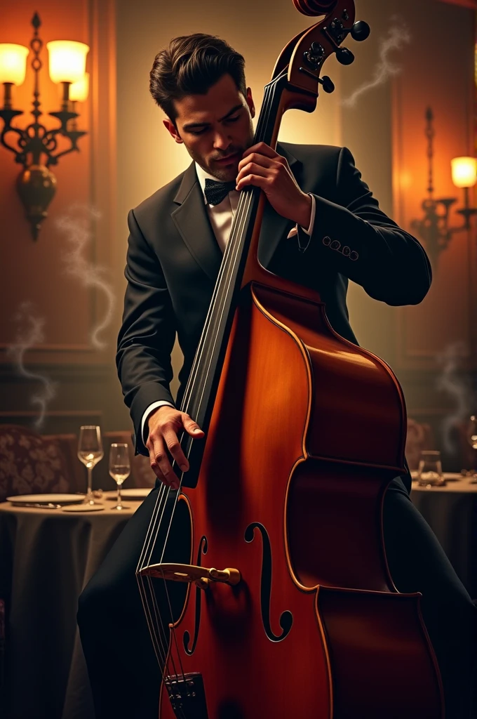 A double bass being held at the top