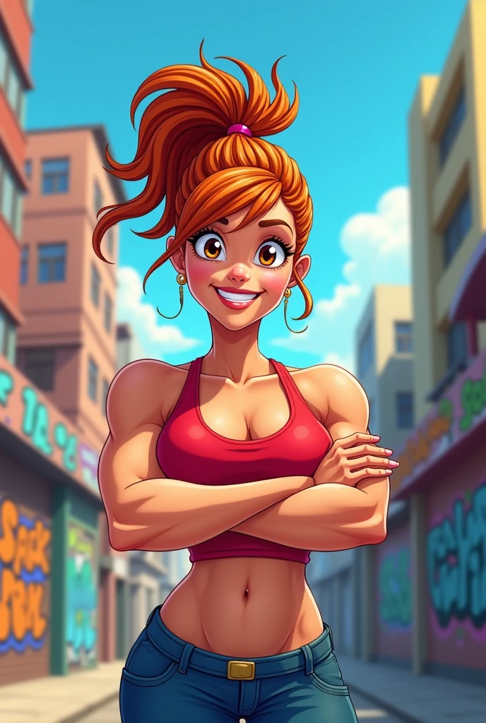 Muscle   cartoon woman   look at you