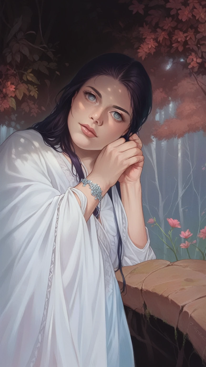 detailed beautiful woman, 1girl, beautiful green forest, sunlight, natural, peaceful, trees, flowers, shining light, photorealistic, 8k, hyperdetailed, masterpiece, cinematic lighting, dramatic lighting, vibrant colors, lush foliage, detailed eyes, detailed lips, beautiful skin, elegant pose