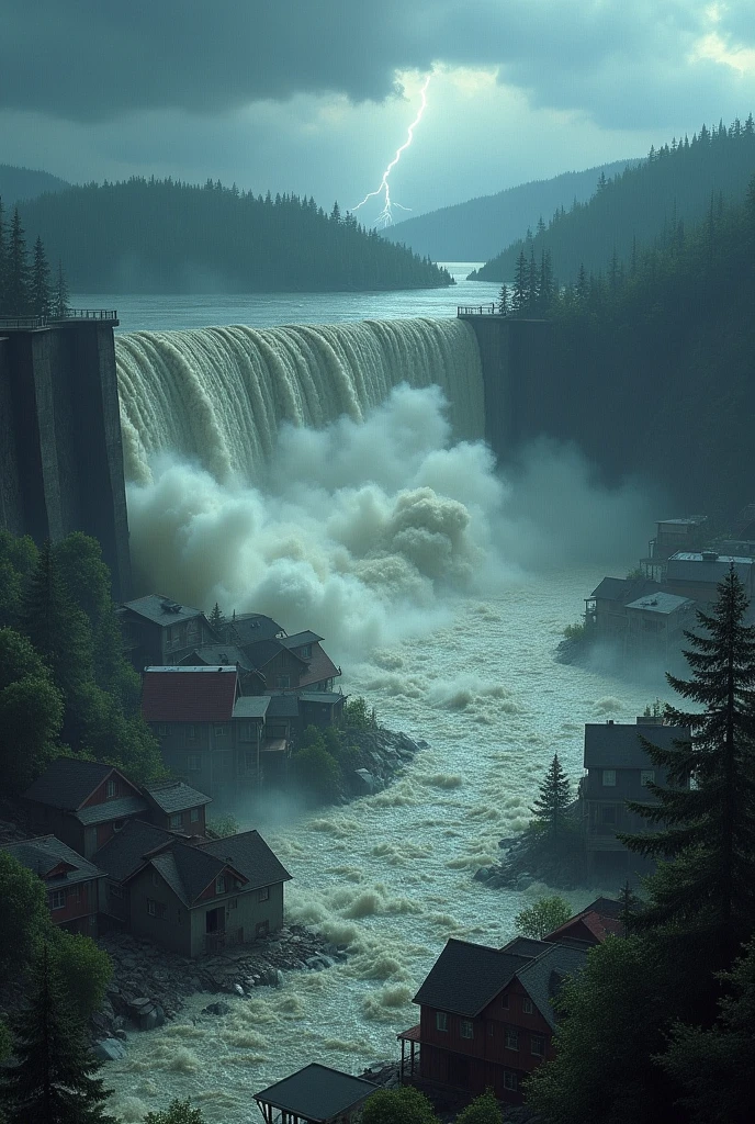A dam destroy photo lot water and under the dam have lot of house