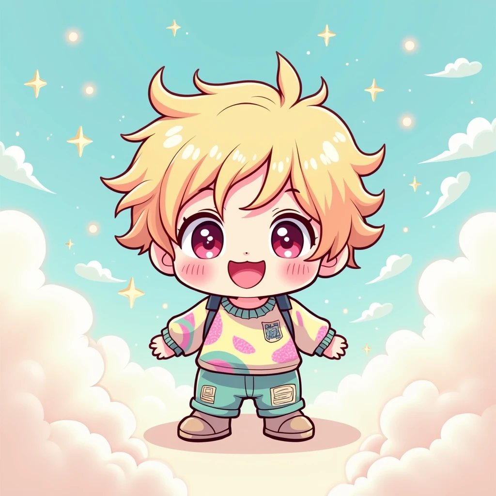 A chibi boy, smiling face, kwaii, anime, icon face