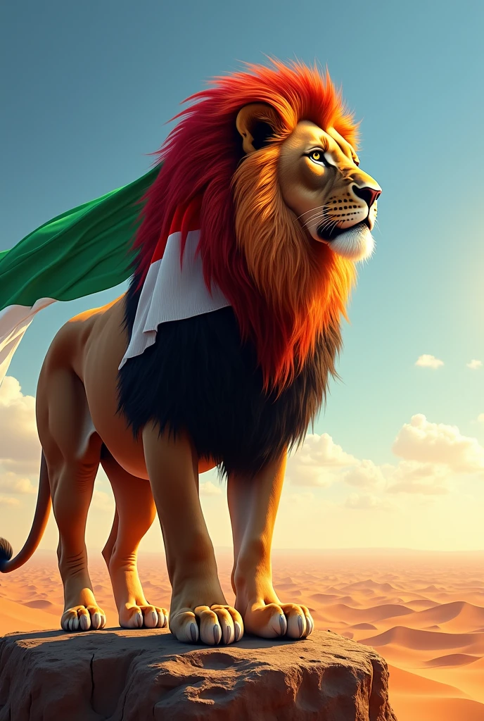I want to imagine a lion drawn with the Yemeni flag on its mane.
