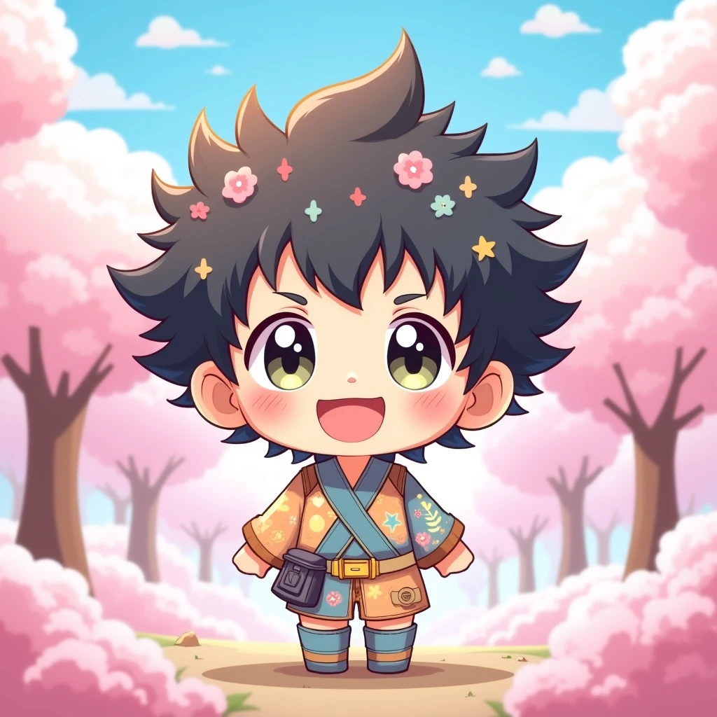 A chibi boy, smiling face, kwaii, anime, icon face