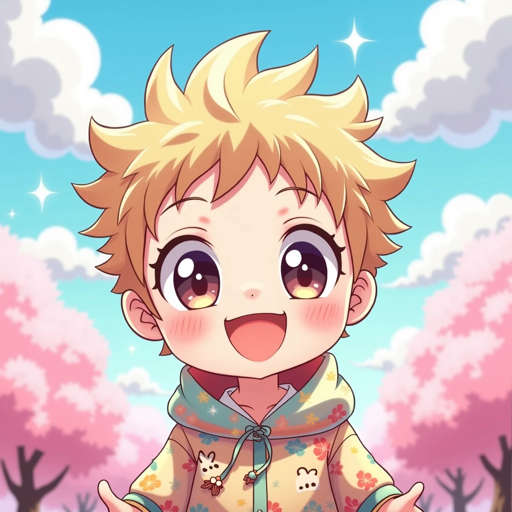 A chibi boy, smiling face, kwaii, anime, icon face