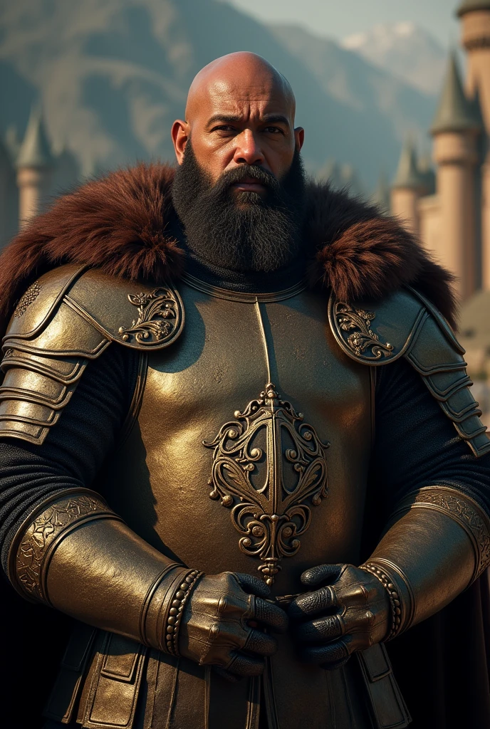 Hyperrealistic Very Detailed Highest Realistic Quality very Realistic 8KUHD very detailed highly photorealistic very realistic highly detailed closeup portrait photo of a Realistic Bald Black African American Sexy Bald Daddy Hairy Bearded Bear Beefy Muscle Bear Chubby Thick Muscle Beefy Buff Bodybuilder Muscle Bear Bald Black African American man wearing armor in Game of Thrones, Realistic Game of Thrones Photoshoot, 46 years old, very short thick neck, 8K resolution very realistic detailed neck lines, 8K resolution very realistic neck, 8K resolution very realistic detailed neck, 8K resolution very realistic face, 8K resolution very realistic face details, 8k uhd, very high quality, hyper realistic, realistic attention to detail, 8K resolution very Realistic Arms details, 8K resolution very realistic arms, 8K resolution very Realistic Hands details, 8K resolution very realistic hands, 8K resolution very Realistic Fingers details, 8K resolution very realistic finger, 8K resolution very realistic lips details, 8K resolution very realistic lips, and 8K resolution very realistic mouth details, 8K resolution very Realistic Body details, 8K resolution very realistic bellybutton, 8K resolution very realistic eyes, 8K resolution very realistic detailed eyes, 8K resolution very realistic body, 8K resolution very realistic pecs, 8K resolution very real realistic belly, 8K resolution very realistic chest, 8K resolution very realistic African American Beard, 8K resolution very realistic African American Body hair, 8K resolution very realistic skin details, 8K resolution Very Realitic Men's Clothes Details, 8K Resolution Very Realistic Men's Clothes, High Quality Detailed Photoshoot, packed with hidden details, realistic very defined details, Best Realistic Quality, No Merged Arms, ( Ultra Detailed ) 8K very realistic excellent natural really good lighting, award - winning photograph, 8K very realistic surrounding lighting