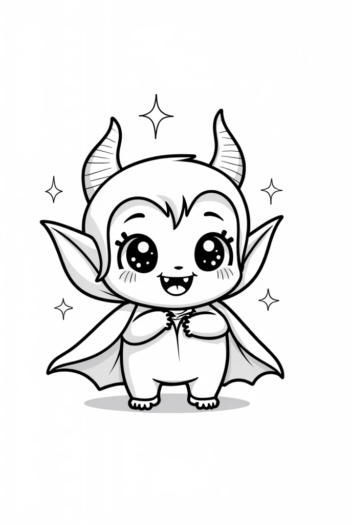 Cute and kawaii halloween laughing vampire coloring Page, simple for toddlers, bold and easy, black bold lines White background, for a coloring book black and white, líne art, only outlines, but the design is simple and bold, no greyscale