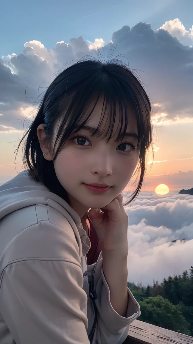 Highest quality, masterpiece, Ultra-high resolution, (Realistic:1.3), RAW Photos, (Nature landscape photography), (Majestic Mountain々The summit of the, sea of clouds), (とても大きな山The summit of the), (sunset), (one person&#39;s), (Upper Body), (20-year-old), (smile:0.9), (Glowing Skin), (short hair, Dark brown hair), (A loose white see-through T-shirt), (Tight Casual Super Shorts),(Off the shoulder)、 (Ultra detailed face), (Nipple erection:1.2), (Highly detailed eyes), (Highly detailed nose), (Highly detailed mouth), (Very skilled hands), (Super-detailed body), Sony a7, 85mm lens, f9.0, Pan Focus
、We provide high quality lace panties、(Turn your body forward、To the camera、Face to face:1.3)、(Please put your hands on the ground、Hunchback、Dorsal position:1.3)、Shooting from below、