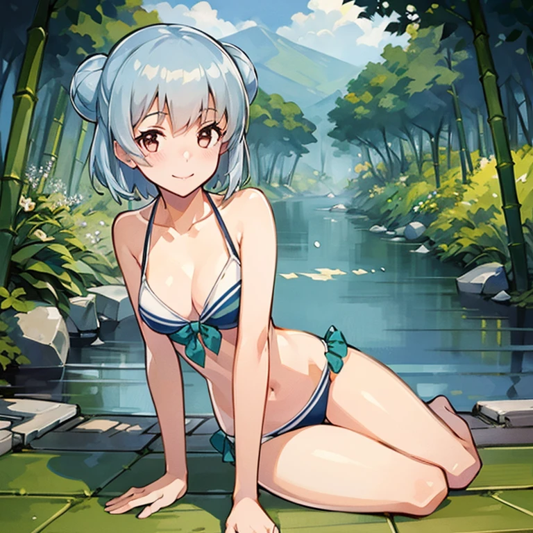 、four beautiful girls、bikini、witch, happy smile、beautiful background, (river, and fantasy), four girls,