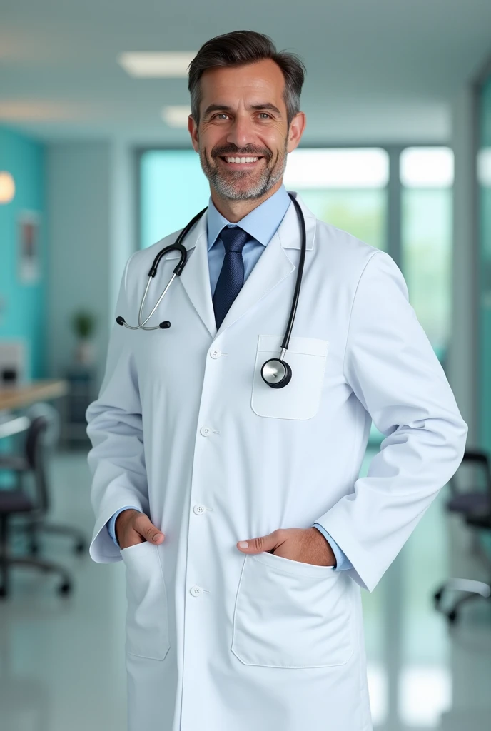 make me a prompt of a doctor with complete body, hands, face, foot facing the front view whole body