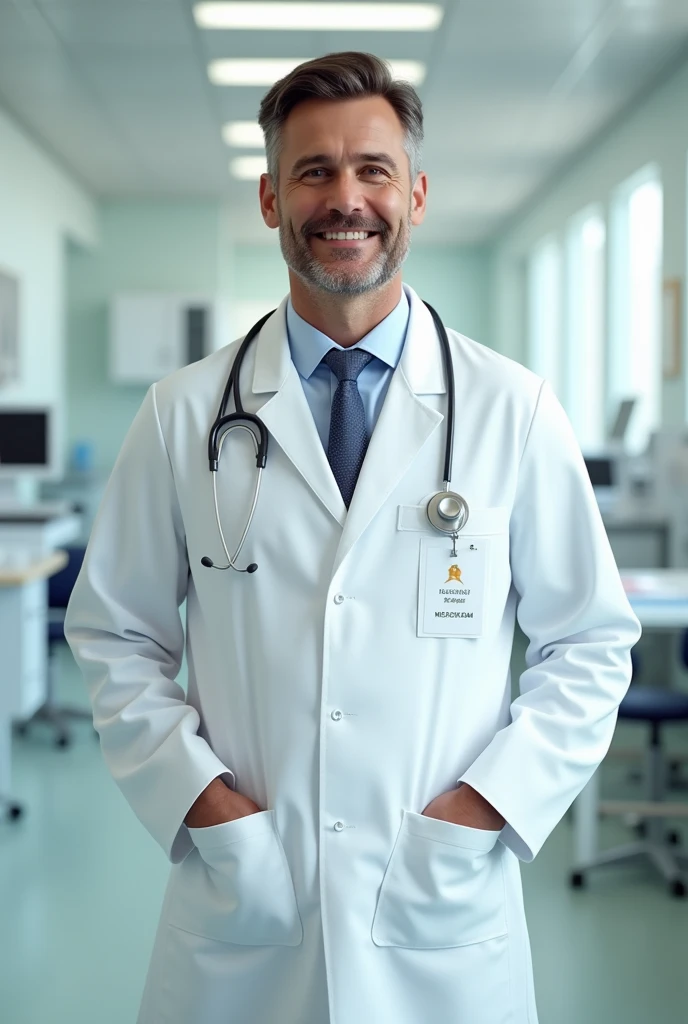 make me a prompt of a doctor with complete body, hands, face, foot facing the front view whole body