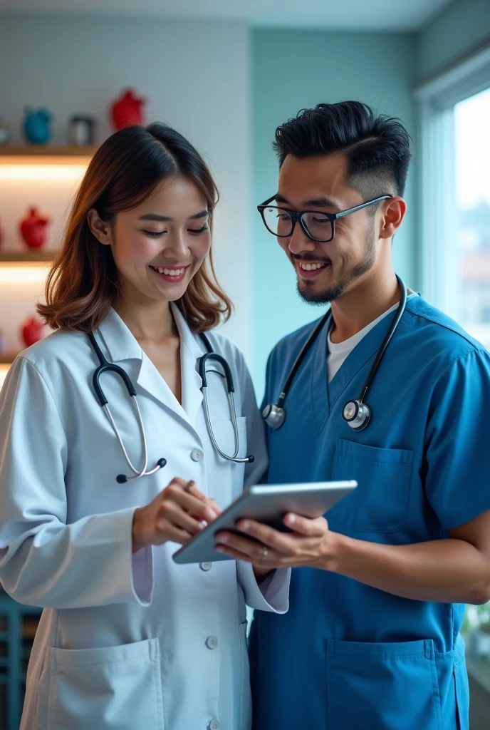 Make a medical coaching banner which name is Aimers
In this photo add some medical instrument like heart,stethoscope,
Add two doctors, a female doctor & a male doctor