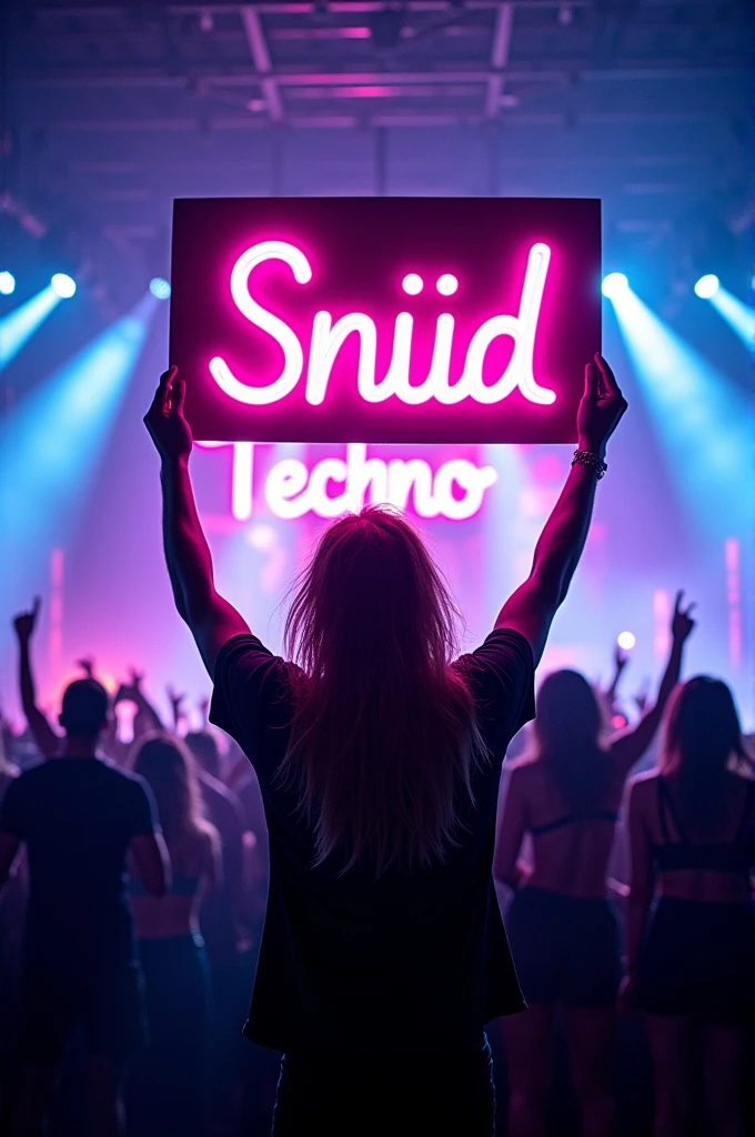 Sven Väth with a sign that says Snüd Techno on it