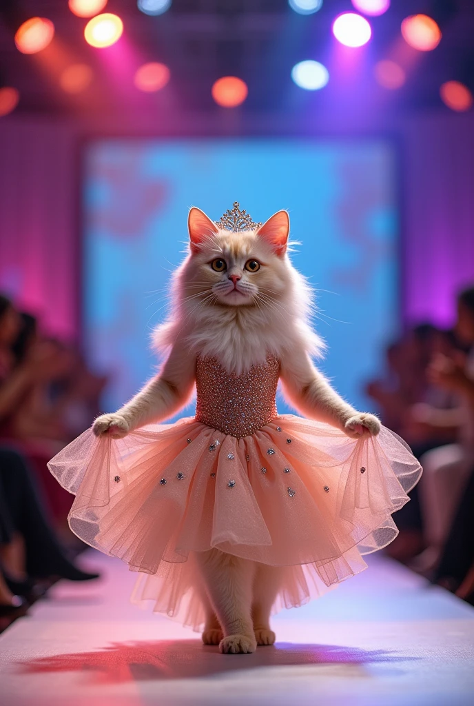 Cat
in a dress fasion show competitions 
