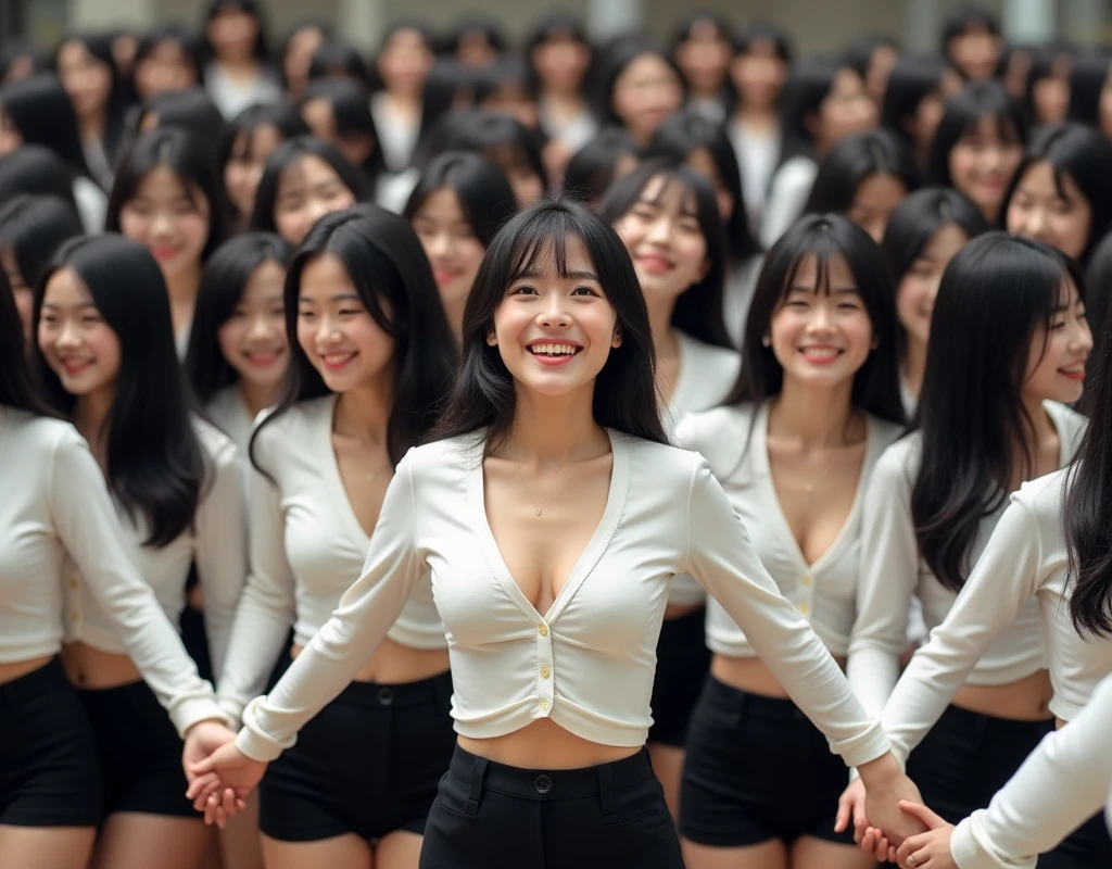[Japanese Clone girls=Myself], (Perfect Clone girls Raw Photography Art), (16K, Highest quality, Ultra-high resolution, Unrealistic, Unprecedented sight, A world of cloned girls multiplying, Ultra-realistic), (Japanese, woman, 26-year-old), (((((Small face, (((((Thick black hair, Semi-long hair)))))))))), ((Very beautiful detailed girls, Accurate body structure, Very detailed body, (((((Big Tits, J-Cup))))), (((White shirt, I can see the cleavage, Black Mini Skirt))), ((Dark Eyes, Mature face, Cute Smile, A gentle gaze)), (((((Happy laughter))))), (((((Very detailed, 1girl-1,000,000cloning))))), (((((A very detailed and precise description of the doppelganger, Perfectly the same girl, The exact same smile, Perfect same hair, Perfect same clothes, Exactly the same height, Perfect same J-cup))))), (((((clone girls only))))), ((Filling the Earth 1,000,000,000,000,000,000,000,000,000,000,000,000,000人のclone girls, Super dense, Focus on the middle of the group, I&#39;m happy to be surrounded by countless versions of myself, I want to drown in love with countless versions of myself., I want to be drowned in love with countless versions of myself around me., Holding hands, hug, hug, kiss, Touching breasts)), ((The sight of the ultimate super-crowded, 異常なSuper dense, Countless clone girls packed together tightly)), ((Bright and soft light)), ((((((((Very detailed and clear hyper-perspective drawing)))))))), (((Subject depth zero))), Seeing from a bird's perspective