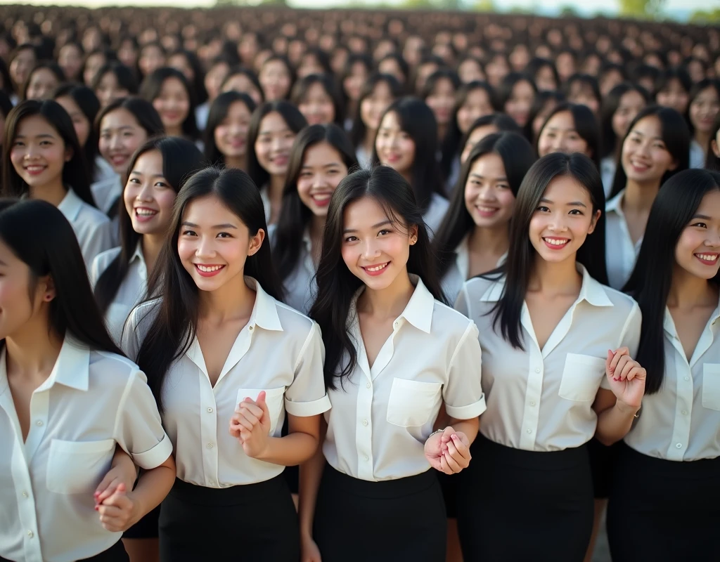 [Japanese Clone girls=Myself], (Perfect Clone girls Raw Photography Art), (16K, Highest quality, Ultra-high resolution, Unrealistic, Unprecedented sight, A world of cloned girls multiplying, Ultra-realistic), (Japanese, woman, 26-year-old), (((((Small face, (((((Thick black hair, Semi-long hair)))))))))), ((Very beautiful detailed girls, Accurate body structure, Very detailed body, (((((Big Tits, J-Cup))))), (((White shirt, I can see the cleavage, Black Mini Skirt))), ((Dark Eyes, Mature face, Cute Smile, A gentle gaze)), (((((Happy laughter))))), (((((Very detailed, 1girl-1,000,000cloning))))), (((((A very detailed and precise description of the doppelganger, Perfectly the same girl, The exact same smile, Perfect same hair, Perfect same clothes, Exactly the same height, Perfect same J-cup))))), (((((clone girls only))))), ((Filling the Earth 1,000,000,000,000,000,000,000,000,000,000,000,000,000人のclone girls, Super dense, Focus on the middle of the group, I&#39;m happy to be surrounded by countless versions of myself, I want to drown in love with countless versions of myself., I want to be drowned in love with countless versions of myself around me., Holding hands, hug, hug, kiss, Touching breasts)), ((The sight of the ultimate super-crowded, 異常なSuper dense, Countless clone girls packed together tightly)), ((Bright and soft light)), ((((((((Very detailed and clear hyper-perspective drawing)))))))), (((Subject depth zero))), Seeing from a bird's perspective