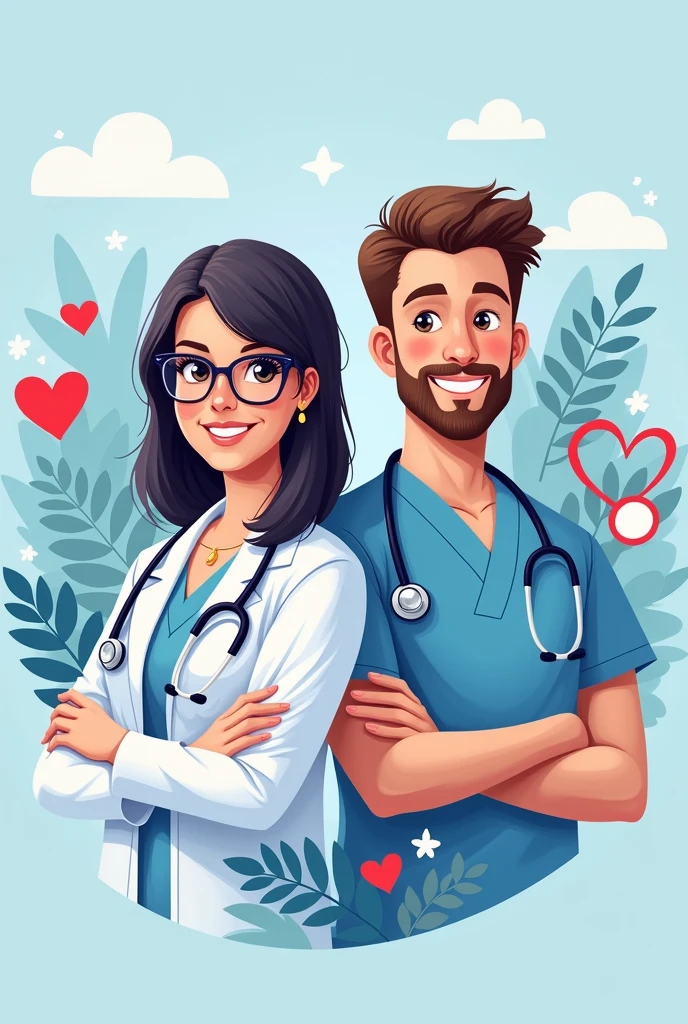 Make a medical coaching banner which name is "Aimers"
In this photo add some medical instrument like heart,stethoscope, 
Also add a female doctor & a male doctor 