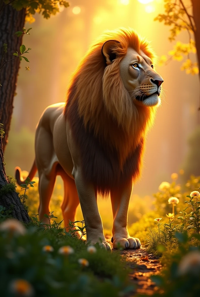 Big lion King forest.garjte hue but slowly rain.and3d image
