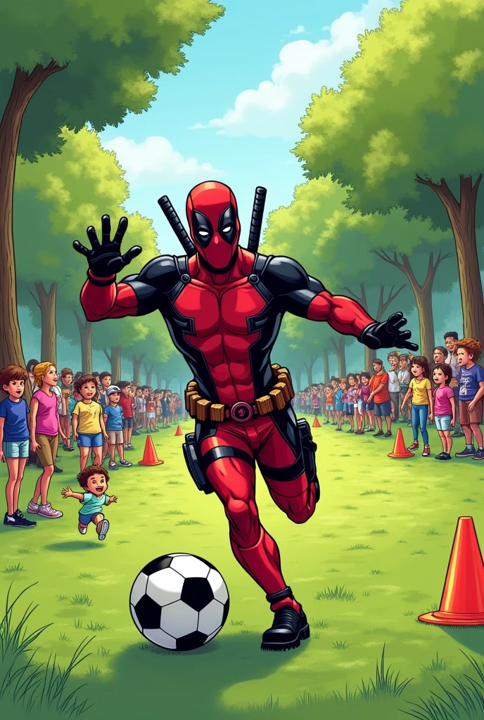 Deadpool playing soccer