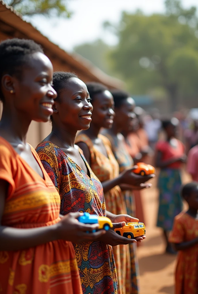 African teachers in a queue to receive toy cars meant for kids