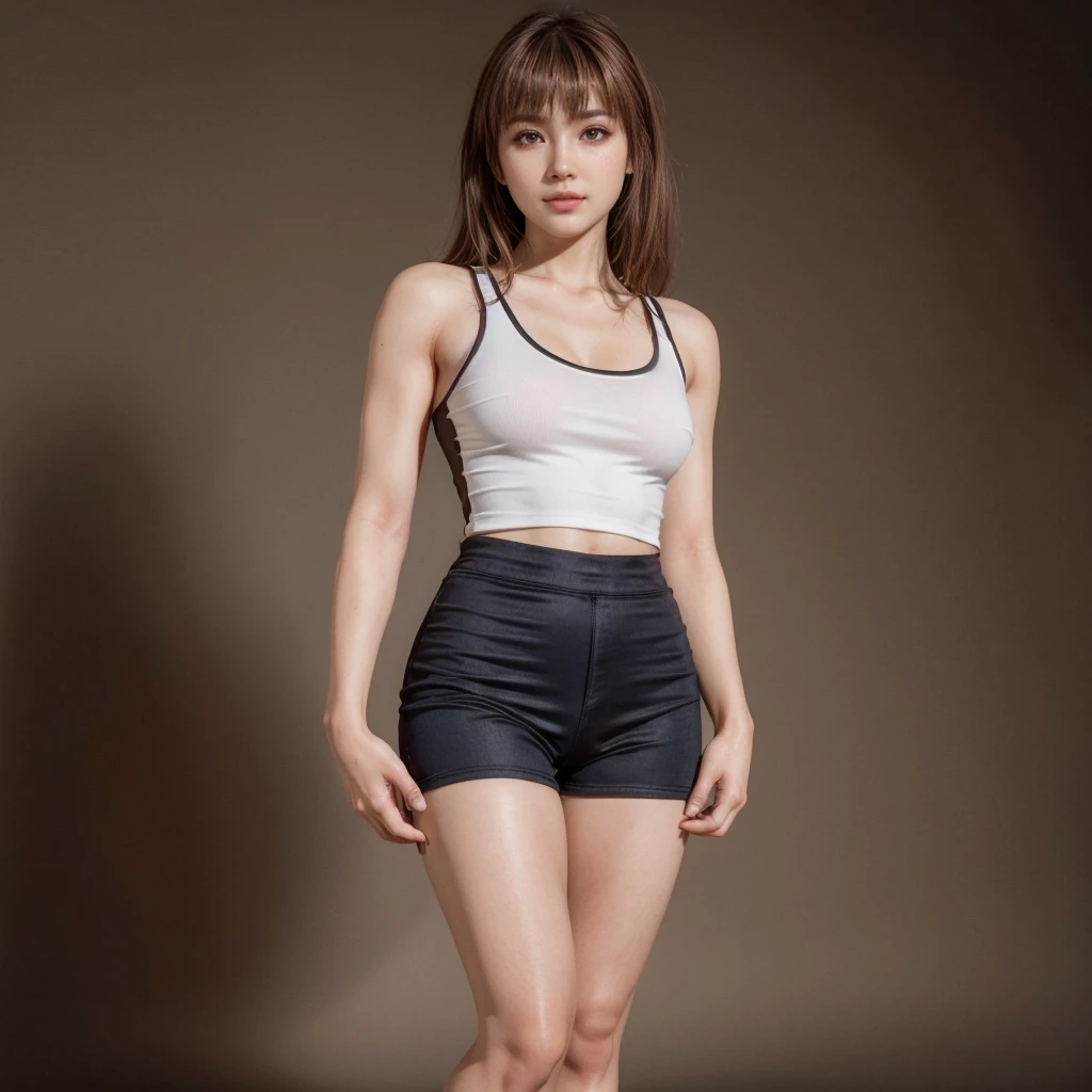 Kasumi, brown eyes, (best quality, ultra detail), (realistic:1.37), beautiful and detailed face, ultra-realistic texture, Delicate face, delicate body, red lipstick, bright colors. high definition, 8K, expression with a slight cute smile and sexy