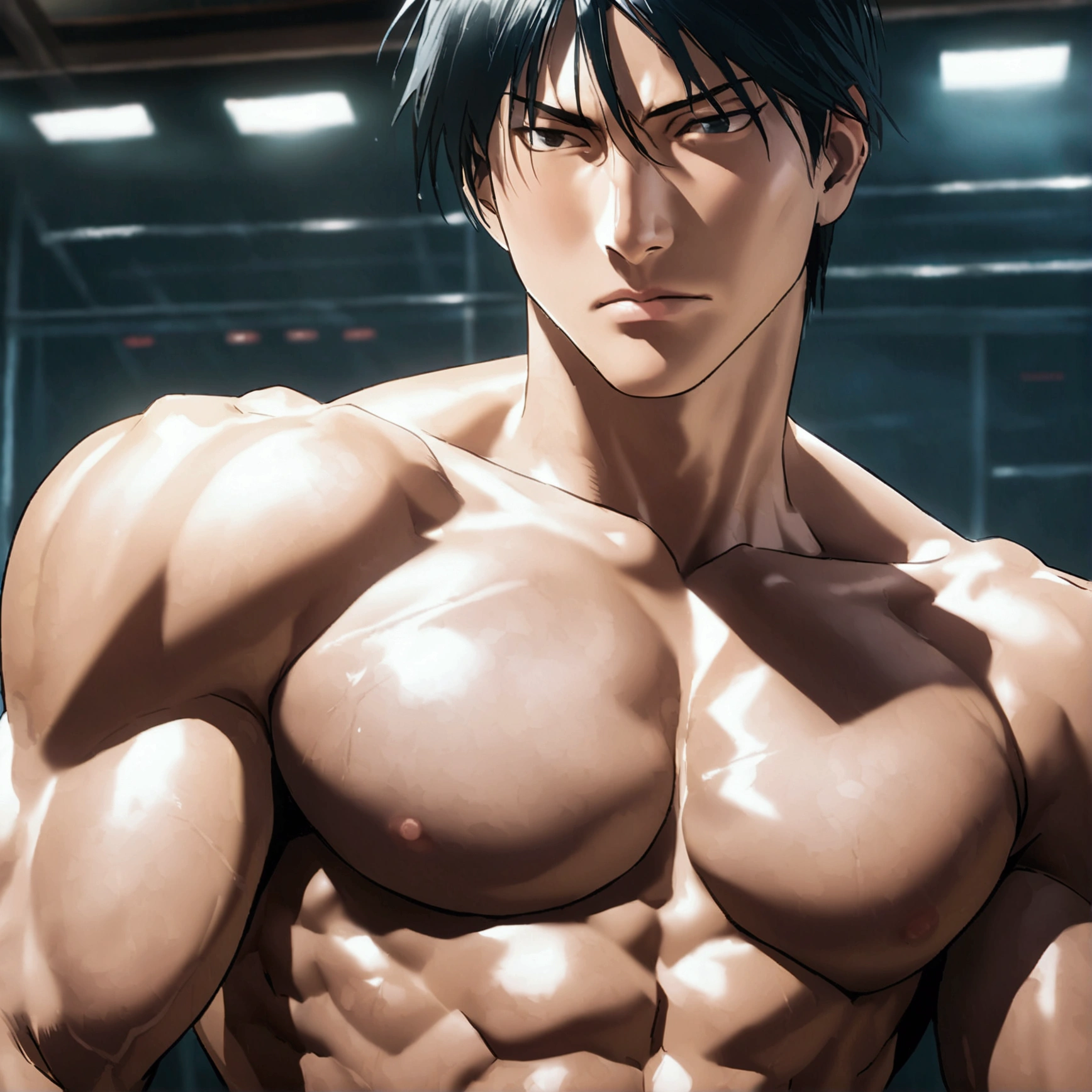 Roy Mustang from Full Metal Alchemist, defined body, shirtless