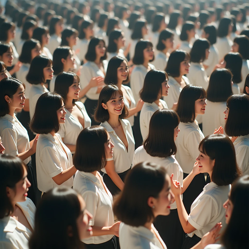 [Japanese Clone girls=Myself], (Perfect Clone girls Raw Photography Art), (16K, Highest quality, Ultra-high resolution, Unrealistic, Unprecedented sight, A world of cloned girls multiplying, Ultra-realistic), (Japanese, woman, 26-year-old), (((((Small face, (((((Thick black hair, Semi-long hair)))))))))), ((Very beautiful detailed girls, Accurate body structure, Very detailed body, (((((Big Tits, J-Cup))))), (((White shirt, I can see the cleavage, Black Mini Skirt))), ((Dark Eyes, Mature face, Cute Smile, A gentle gaze)), (((((Happy laughter))))), (((((Very detailed, 1girl-1,000,000cloning))))), (((((A very detailed and precise description of the doppelganger, Perfectly the same girl, The exact same smile, Perfect same hair, Perfect same clothes, Exactly the same height, Perfect same J-cup))))), (((((clone girls only))))), ((Filling the Earth 1,000,000,000,000,000,000,000,000,000,000,000,000,000人のclone girls, Super dense, Focus on the middle of the group, I&#39;m happy to be surrounded by countless versions of myself, I want to drown in love with countless versions of myself., I want to be drowned in love with countless versions of myself around me., Holding hands, hug, hug, kiss, Touching breasts)), ((The sight of the ultimate super-crowded, 異常なSuper dense, Countless clone girls packed together tightly)), ((Bright and soft light)), ((((((((Very detailed and clear hyper-perspective drawing)))))))), (((Subject depth zero))), Seeing from a bird's perspective