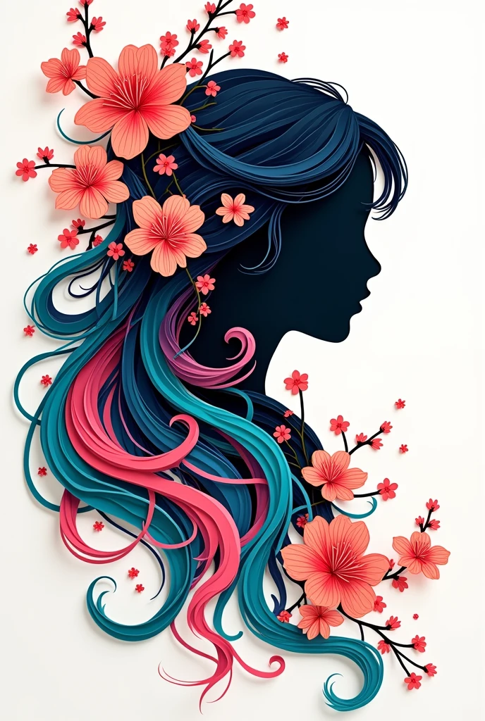 (white background:1.4),(Silhouette of a girl's head, eyes locked, colourful long hair, Oriental Elements)，(Chinese illustration:1.3，paper art:1.3, Quilted Paper Art:1.2),( Reasonable design, clear lines, High- sharpness,best qualityer, Very detailed, master part, Film light effect, 4K )