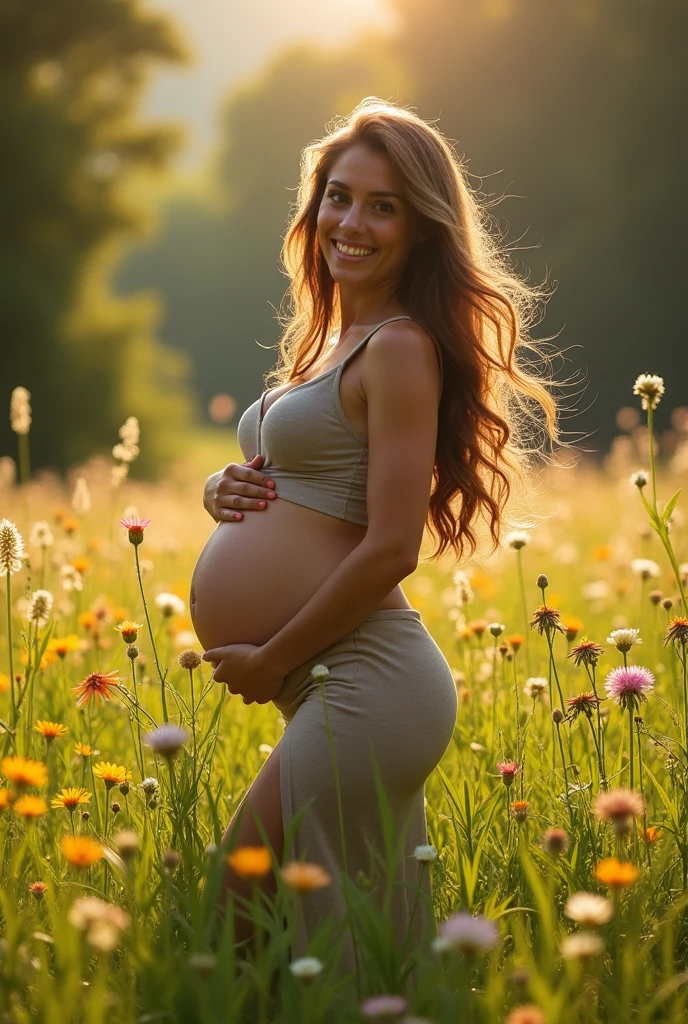 Sexy woman big tits nature very pregnant