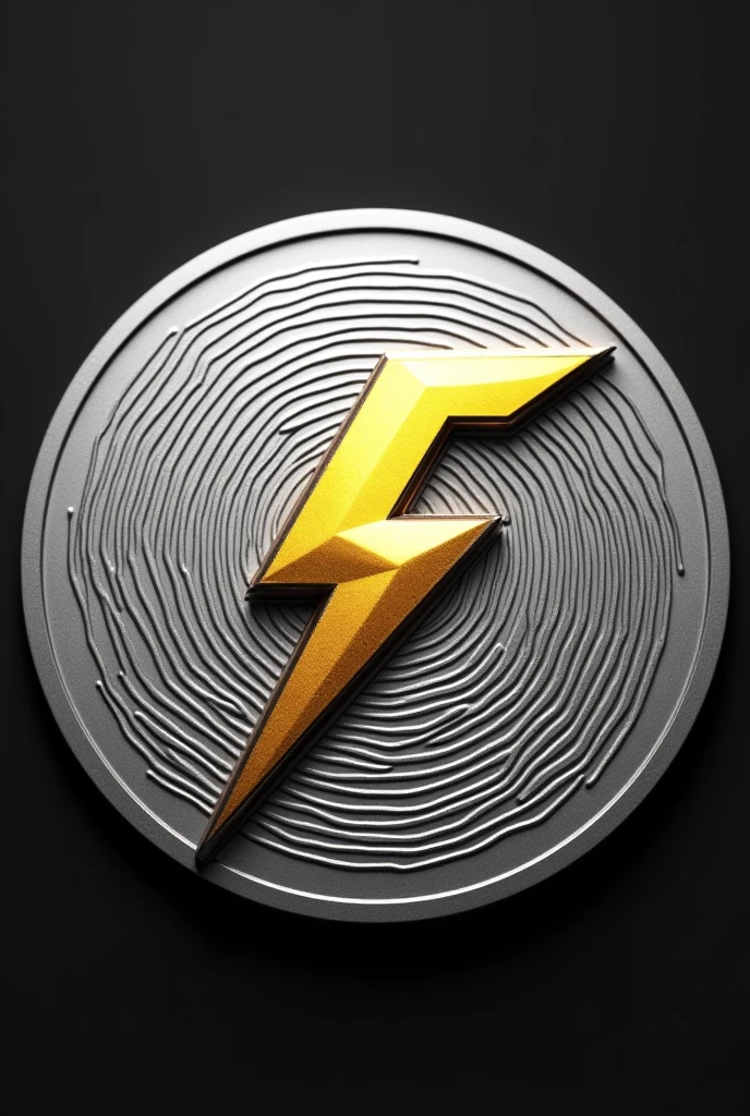 The Flex Coin is round, approximately 40 mm in diameter and 3 mm thick. On the obverse side in the center is a stylized "F" symbol resembling a lightning bolt or arrow, symbolizing speed and dynamism. The background of the coin is textured in a wavy or energy pattern emanating from the center. The color of the coin is matte silver, while the "F" symbol is in a contrasting gold or bronze hue. There are no inscriptions around the circumference to emphasize the minimalism and purity of the design.