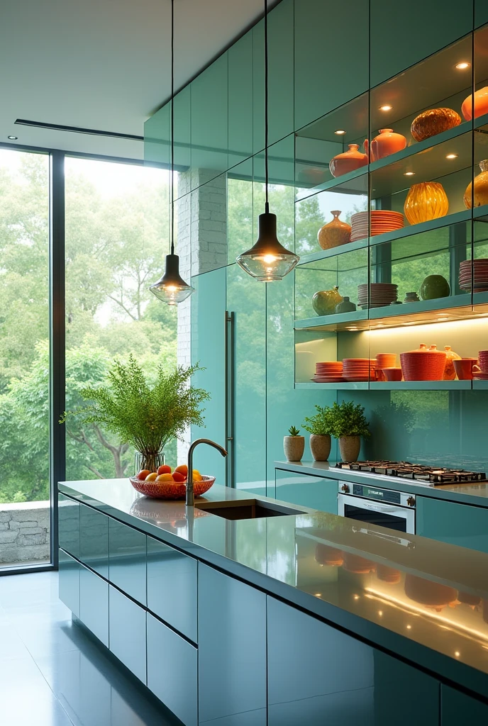 A kitchen with lots of glass 