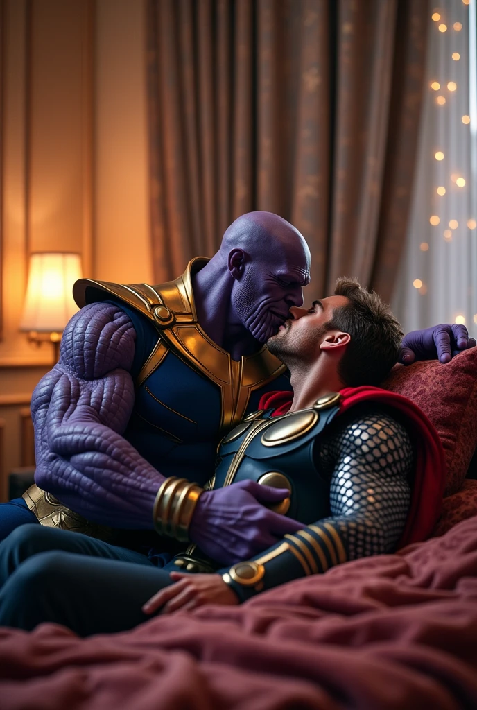 Thanos kissing Captain thor in bed