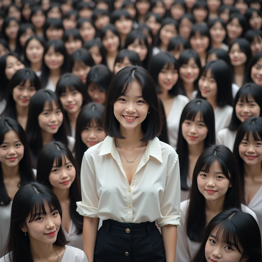 [Japanese Clone girls=Myself], [Perfect Clone girls Raw Photography Art], (16K, Highest quality, Ultra-high resolution, Unrealistic, Unprecedented sight, A world of cloned girls multiplying, Ultra-realistic), (Japanese, woman, 26-year-old), (((((Small face, (((((Thick black hair, Semi-long hair)))))))))), ((Very beautiful detailed girls, Accurate body structure, Very detailed body, (((((Big Tits, J-Cup))))), (((White shirt, I can see the cleavage, Black Mini Skirt))), ((Dark Eyes, Mature face, Cute Smile, A gentle gaze)), (((((Happy laughter))))), (((((Very detailed, 1girl-1,000,000cloning))))), (((((A very detailed and precise description of the doppelganger, Perfectly the same girl, The exact same smile, Perfect same hair, Perfect same clothes, Exactly the same height, Perfect same J-cup))))), (((((clone girls only))))), (((Filling the Earth 1,000,000,000,000,000,000,000,000,000,000,000,000,000人のclone girls, Super dense, Focus on the middle of the group, I&#39;m happy to be surrounded by countless versions of myself, I want to drown in love with countless versions of myself., I want to be drowned in love with countless versions of myself around me., Holding hands, hug, hug, kiss, Touching breasts))), (((The sight of the ultimate super-crowded, 異常なSuper dense, Countless clone girls packed together tightly))), ((Bright and soft light)), ((((((((Very detailed and clear hyper-perspective drawing)))))))), (((Subject depth zero))), Seeing from a bird's perspective